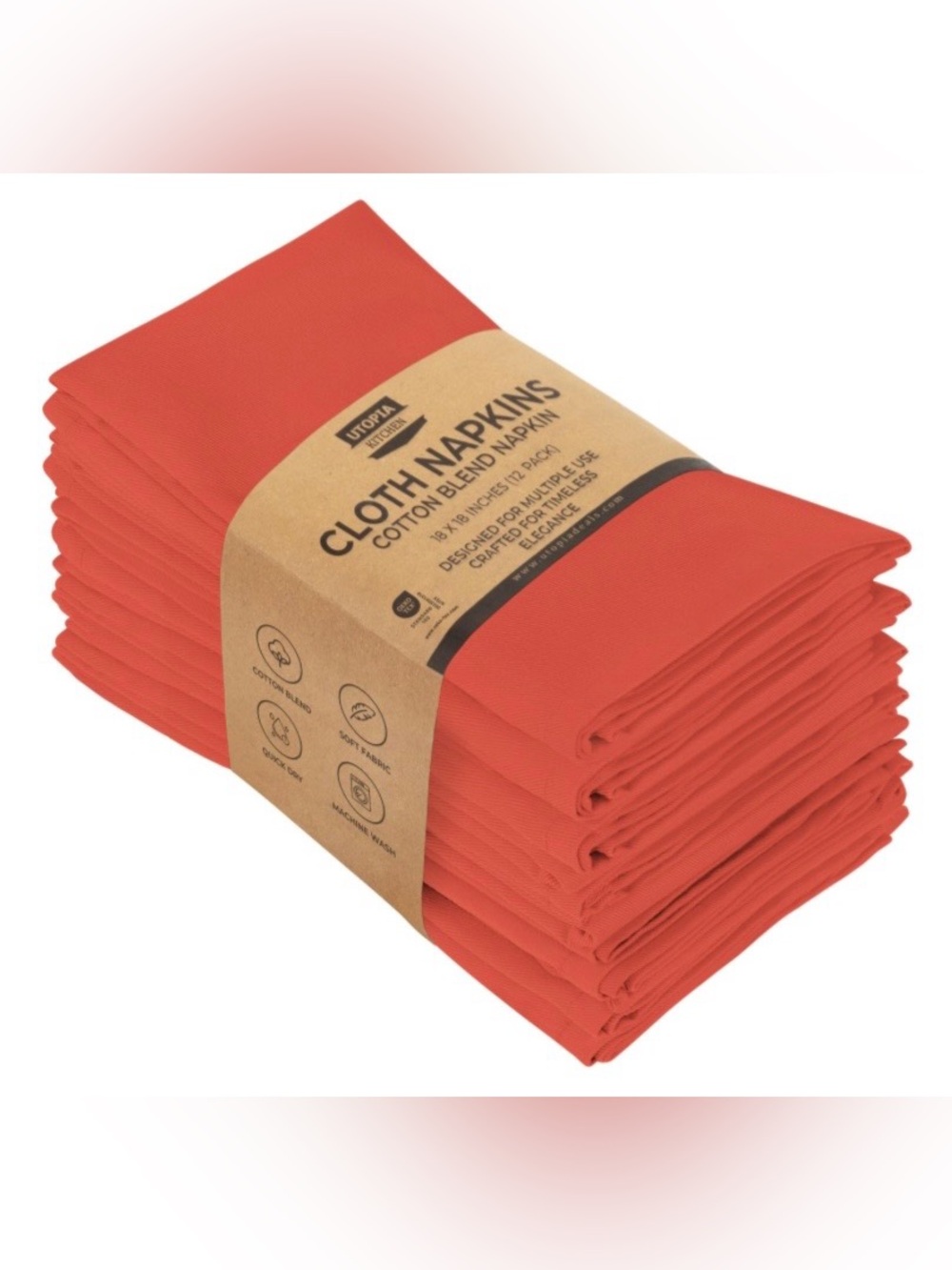 CORAL Cloth Napkins Absorbent Cotton Blend SQUARE 18x18” (12-pack)